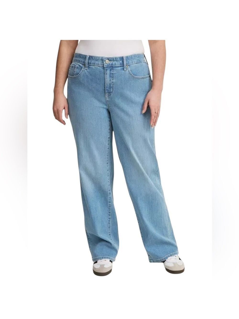 Torrid Mid Rise Vintage Stretch Jeans Wide Leg Striped Denim Blue Size 18 New